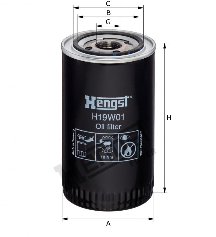 OIL SPIN FILTER - APPLICATION MAN - OE NO. 81055016007 - MAKE HENGST - MFG NO. H19W01